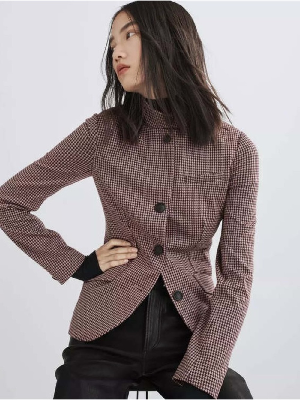 Rag & Bone Slade Houndstooth Tailored Button-Front Blazer